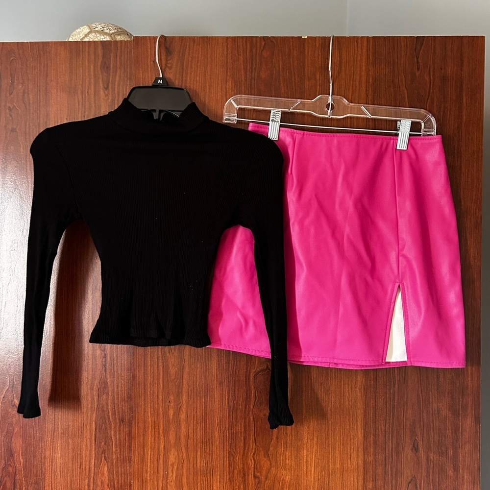 Windsor Black Top and Pink Pencil Skirt Set